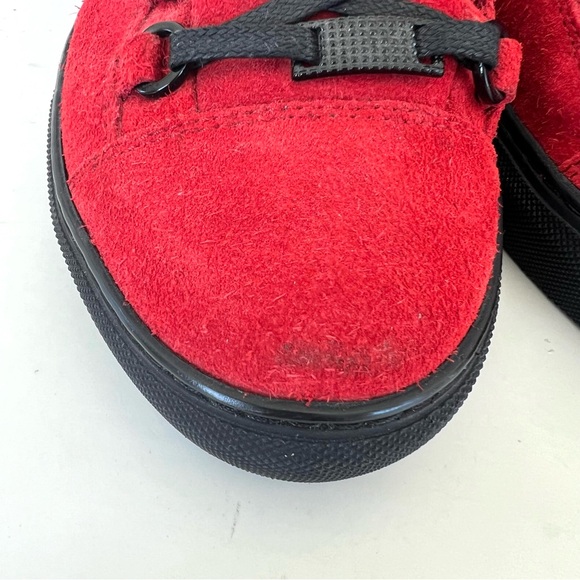 BALENCIAGA Arena Pavot Red Suede Black Trim High Top Lace Up Sneakers Sz 39 - Picture 12 of 16